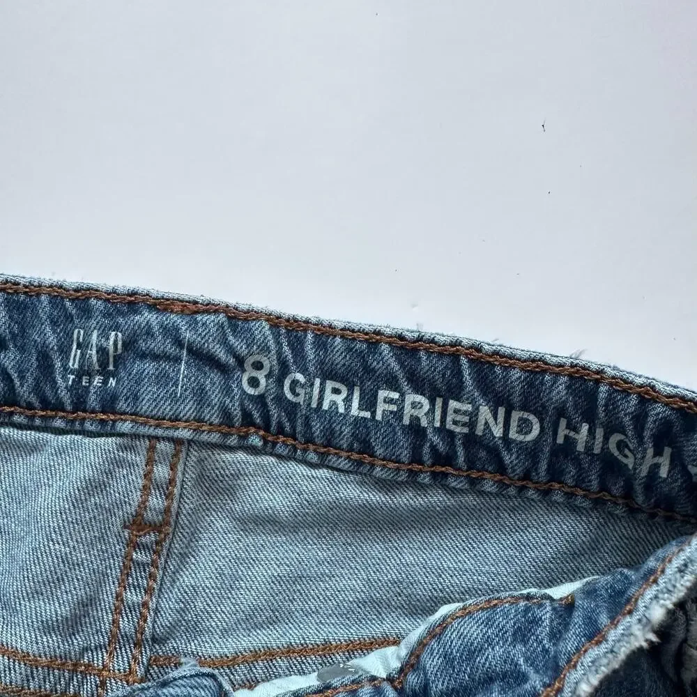 Gap Girlfriend High Waisted Distressed Raw Hem Jeans - Size 8